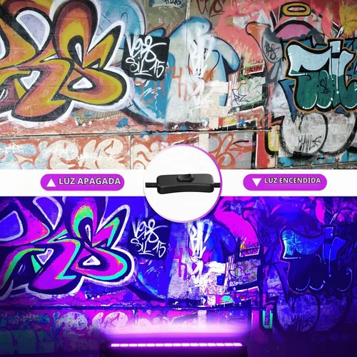 Vista 2 de Barra de luz LED negra de 45 W, luces negras para fiesta brillante, luz negra impermeable con enchufe e interruptor, luz de Halloween