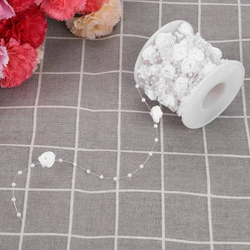Vista 8 de Rollo de cuentas de perlas, 32.8 ft/rollo de perlas artificiales, cuerda conectada para decoración de fiesta de boda, guirnalda de árboles