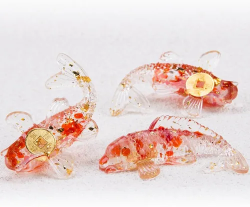 Vista 3 de 6 piezas hechas a mano en miniatura Koi Fish Red Crystal Decor Resina Soplado Fish Fgurines Feng Shui Lucky Goldfish Ornamento Estatua