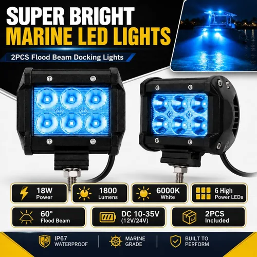 Vista 2 de Shangyuan Pontón - Luz de acoplamiento para barcos - Esparcidor LED marino y luces de navegación, azul, 2 piezas