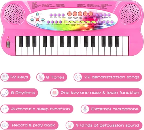 Vista 3 de Raimy Mini Teclado Piano para Niños, 32 Teclas Piano Portátil Aprendizaje Temprano Educativo Teclado de Música Electrónico Instrumento Juguetes