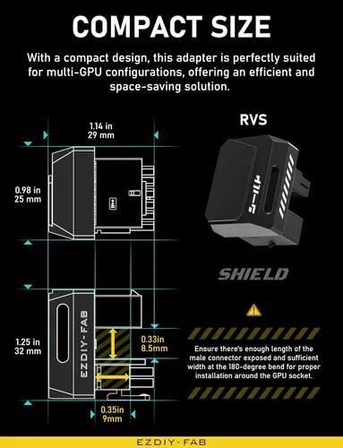 Vista 9 de EZDIY-FAB Adaptador PCIe 5.1 – 600 W 12+4 pines, conector de alimentación de GPU de 16 pines 12VHPWR, adaptador de GPU de 12 V-2x6, ángulo recto