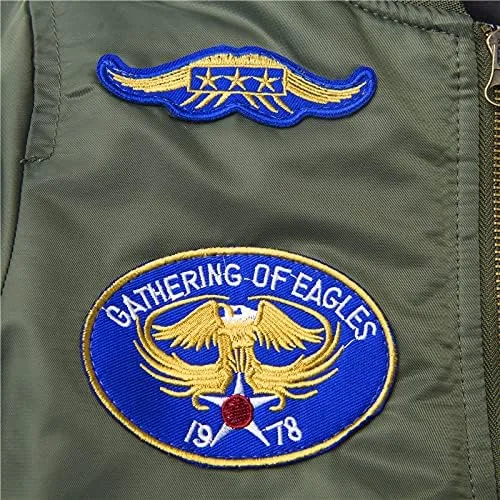 Vista 4 de Norman Dragon Parche bordado de nailon MA-1 para bebés y niños, chaqueta de avión, abrigo grueso acolchado de invierno para niños y niñas, Rojo