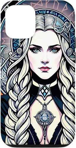 Vista 26 de iPhone 16 Skadi Diosa nórdica, mito vikingo nórdico, runas, estuche de arte nórdico