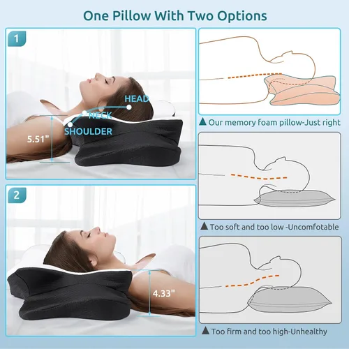 Vista 5 de DONAMA - Almohada cervical para cuello y hombros, diseño de espuma viscoelástica contorneado, soporte ergonómico para dormir de lado, espalda o boca