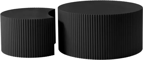 Vista 7 de Juego de 2 mesas de centro redondas negras de 55.12 pulgadas, mesa lateral moderna para sala de estar, diseño contemporáneo de círculo de madera