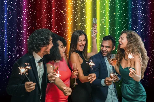 Vista 7 de Let's Glow - Telón de fondo de fiesta para fotografía, colorido arco iris con purpurina, fondo de neón salpicado, 10 x 8 pies, decoración de fiesta
