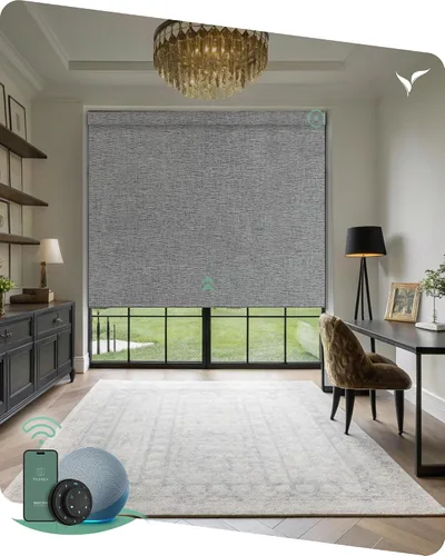 Vista 9 de Yoolax Persianas motorizadas con control remoto, persianas inteligentes opacas con control remoto, cortinas eléctricas compatibles con Alexa