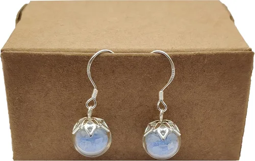 Vista 2 de Pendientes colgantes de plata de ley 925 con bola de cristal luminosa que brilla en la oscuridad, hechos a mano