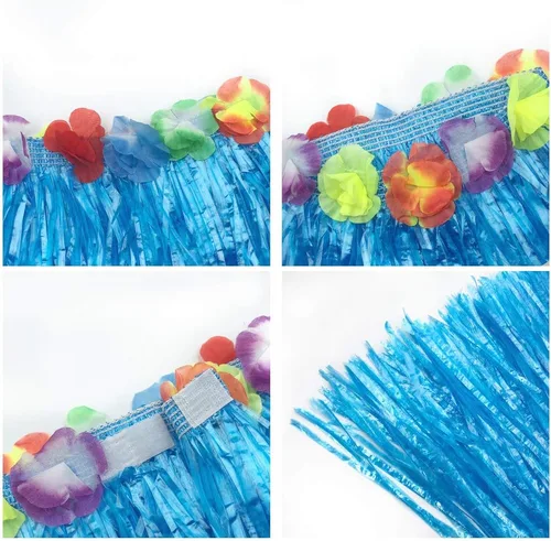 Vista 4 de Fighting to Achieve Girl's Elastic Hawaiian Hula Dancer Grass Skirt with Flower Costume