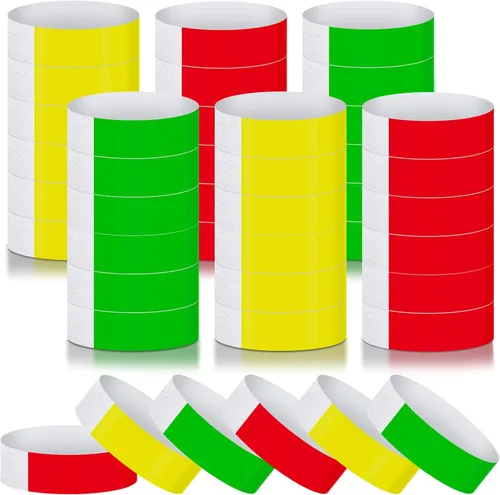 Vista 26 de Epakh 600 muñequeras de papel neón, colores surtidos Pulseras impermeables para fiestas de eventos, banda adhesiva para control de entrada