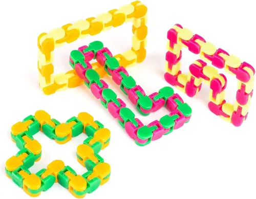 Vista 2 de Fidget Sensory Stress Relief Twister Toys Pack de (4) con textura genuina Tangle®, rompecabezas de madera, cambio de forma, juego de 12 bloques
