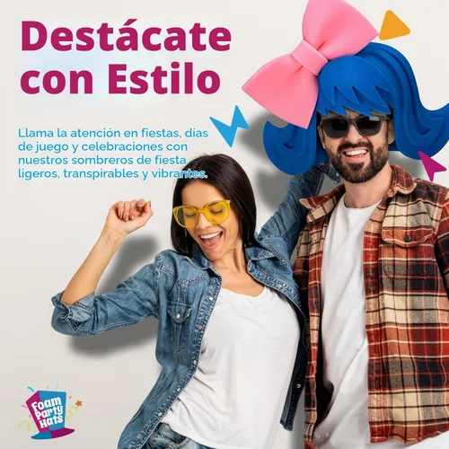 Vista 4 de FOAM PARTY HATS: Peluca Azul con lazo rosa