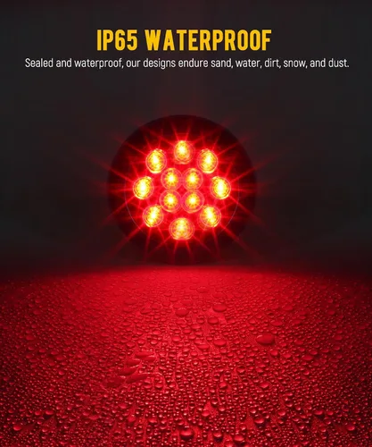 Vista 6 de Partsam 10 luces traseras LED redondas rojas de 3.9 in, 12 LED, montaje en brida de acero inoxidable, bisel cromado, resistente al agua, luces