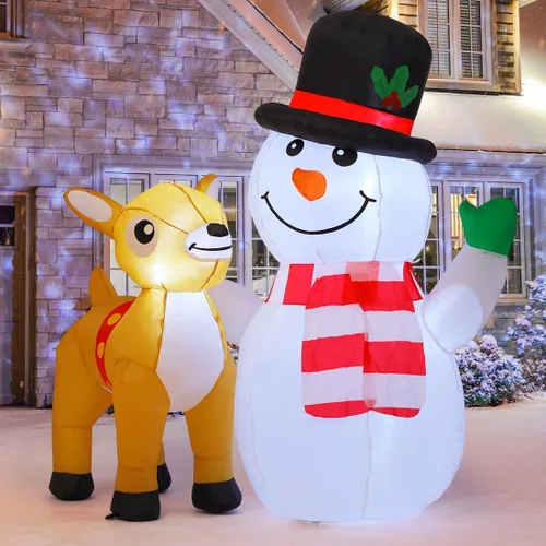 Vista 2 de COMIN Muñeco de nieve navideño inflable de 5.2 pies para decoraciones al aire libre, muñeco de nieve reno inflable con LEDs integradas