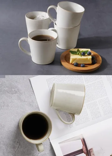 Vista 4 de famiware Juego de Tazas de Café de 4, Annecy Juego de Tazas de Cerámica Reutilizables de 14 oz con Asa, Apto para Microondas y Lavavajillas, Juego