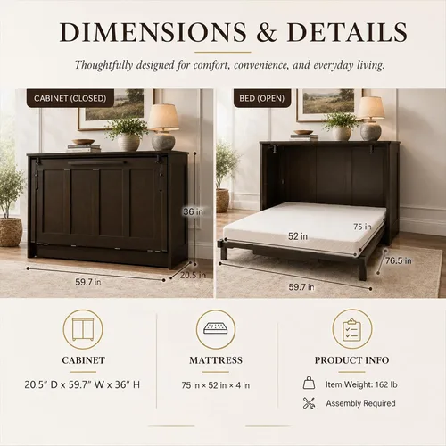 Vista 9 de NIGHT & DAY Furniture Orion Murphy - Armario con colchón (chocolate, matrimonial)