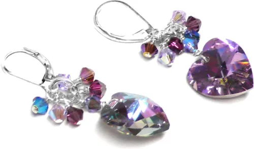 Vista 5 de 14x14mm Crystal Heart Light Purple Cluster Drop Earrings Gold-Filled or Sterling Silver