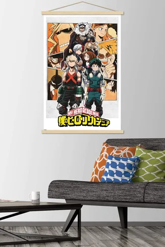 Vista 2 de Trends International Hero Academia-Characters - Póster de pared con marco magnético, 22.375 x 34 pulgadas, paquete de impresión prémium y colgador