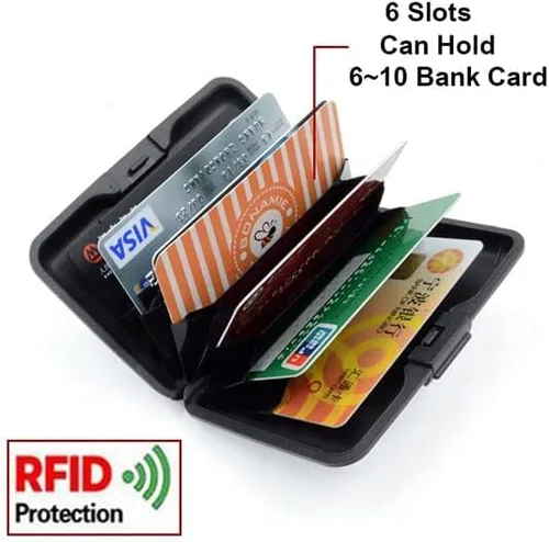 Vista 5 de Hifuler Portatarjetas de crédito de aluminio RFID con bloqueo de aluminio, práctico portatarjetas bancarias, tarjeta de identificación, tarjeta