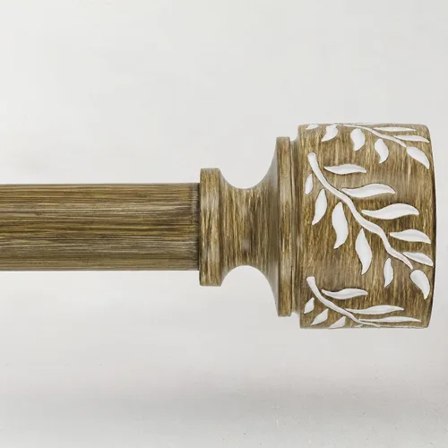 Vista 11 de Barras de cortina de madera boho para ventanas de 32 a 45 pulgadas, barra de cortina ajustable de 1 pulgada con remates de hojas de grano de madera