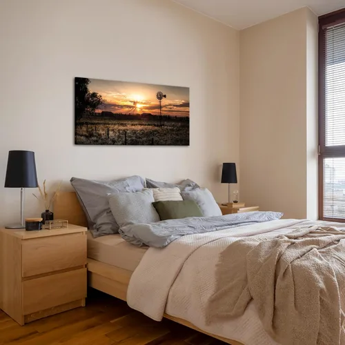 Vista 3 de LevvArts Arte de pared de gran tamaño para decoración de paisajes rurales, molino de viento al atardecer, pintura de fotografía, lienzo impreso