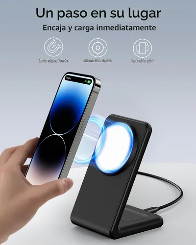 Vista 4 de Soporte de cargador 2 en 1 compatible con MagSafe con bloque de cargador PD 20W USB-C y cable, cargador inalámbrico de carga rápida diseñado