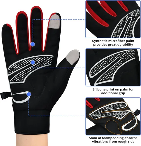 Vista 5 de Souke Sports Winter Cycling Bike Gloves Padded Fleece-Liner Full Finger Bicycle Shock-Absorbing Anti-Slip Warm MTB Road Biking Gloves for MenWomen
