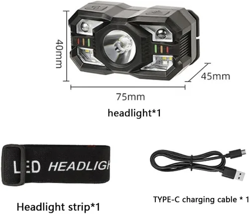 Vista 7 de Skylla Linterna frontal recargable, 1200 lúmenes ultra brillante LED linterna con luz blanca y roja, sensor de movimiento impermeable, 5 modos