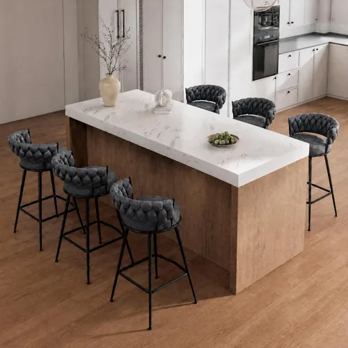 Vista 21 de Juego de 2 taburetes de bar tapizados para encimera de cocina, color beige
