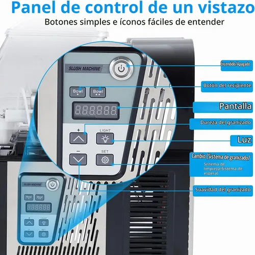 Vista 2 de Garvee Máquina de granizado comercial de doble tanque 4L × 2, grado comercial de 370 W, acero inoxidable autolimpiante, operación simultánea de dos