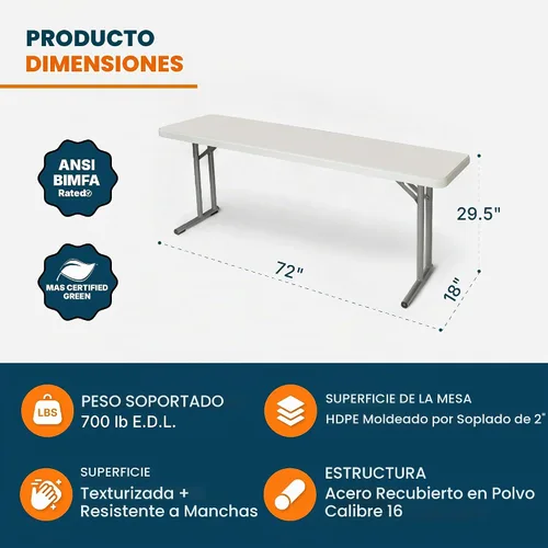 Vista 3 de OEF Furnishings OEFBT-SEM1872 Mesa plegable de seminario industrial de calidad comercial con parte superior gruesa moldeada por soplado y patas