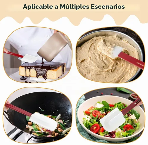 Vista 7 de 6 espátulas de silicona de alta temperatura, espátula de goma resistente al calor, raspador de silicona comercial con mango para cocina, cocina