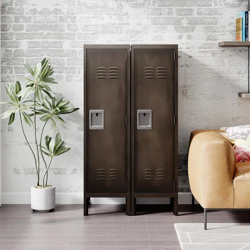 Vista 8 de Yizosh Taquilla de metal con 1 puerta con cerradura, armario de almacenamiento industrial de acero negro, 55.1 pulgadas de largo x 15 pulgadas