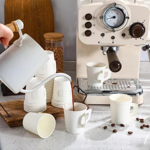 Vista 6 de Funtery 50 unidades de 4 oz tazas de espresso desechables a granel con asas, tazas de papel desechables blancas para café, espresso, té, bebidas
