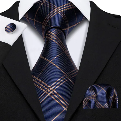 Vista 193 de Barry.Wang Juego de corbatas para hombre, corbata de seda a rayas, tejido a cuadros, gemelos formales, negocios, boda