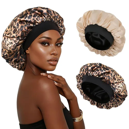 Vista 7 de Gorro de seda para dormir, gorro de satén de doble capa, ajustable, para mujeres negras, gorro de dormir reversible para sombreros de cabello rizado