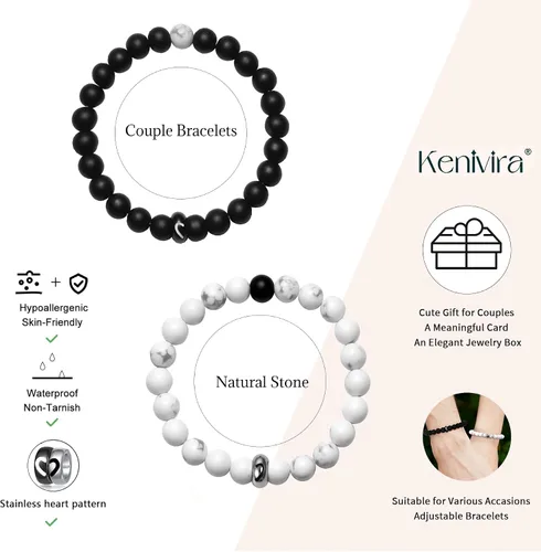 Vista 5 de Kenivira Matching Couples Bracelets Gifts for Girlfriend,Relationship Bracelets for Couple One Year Husband Wife Boyfriend Girlfriend