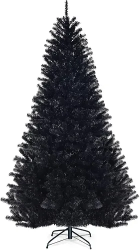 Vista 14 de Goplus Árbol de Navidad negro sin luz de 6 pies, árbol de Halloween artificial con 1036 puntas de rama, soporte de metal, árbol completo de Navidad