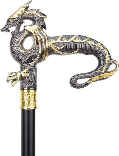 Vista 2 de Bastón de lujo dorado negro de lujo para caminar bastón decorativo de moda caballero elegante cosplay bastón perilla Crosier 36.6 in