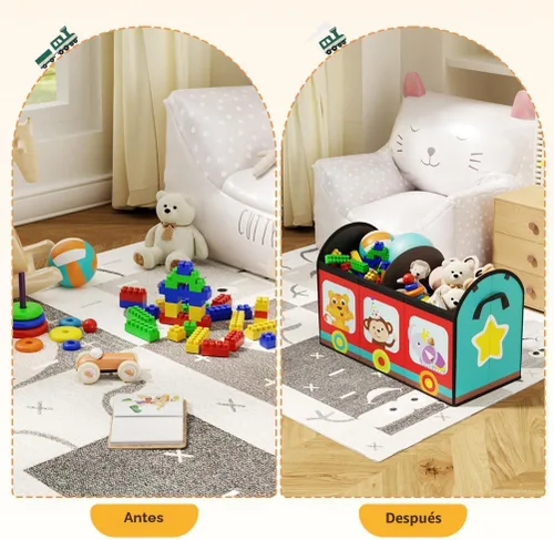 Vista 9 de YOHOOLYO Organizador de almacenamiento de juguetes para niños, 28.3 x 12.6 x 17.3 pulgadas, caja de juguetes grande y resistente con tapa y asas