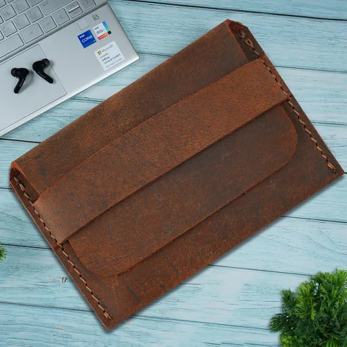 Vista 6 de CestAntiQ, Tarjetero de cuero Tarjetero de piel envejecida Cartera de tarjeta de crédito para hombres o mujeres para tu bolsillo o bolso marrón