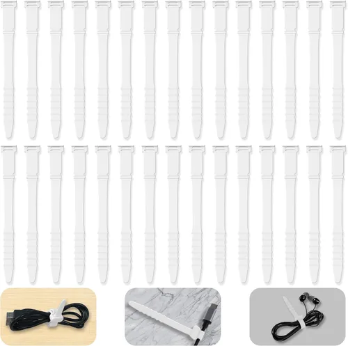 Vista 14 de Bridas de silicona reutilizables de 7 pulgadas, 20 correas de goma para gestión de cables, organizador de cables elásticos para el hogar, oficina