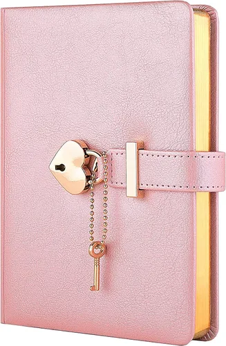 Vista 11 de Diario con cerradura en forma de corazón con llave, cubierta de cuero sintético, organizador personal, cuaderno secreto para niñas y mujeres
