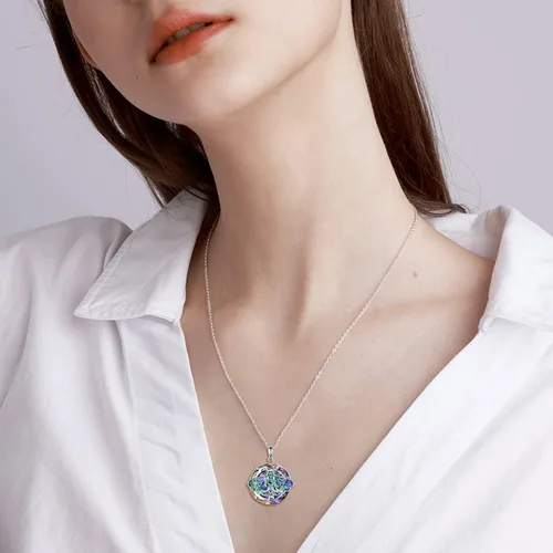 Vista 12 de TIGER RIDER Collar de plata de ley con diseño de ábala de polilla gótica, urna y cristal para mujer