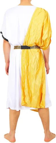 Vista 3 de Conjunto de disfraz clásico de Toga para hombre, incluye túnica, cinturón y corona de laurel de metal dorado, vestido de fiesta de verano de Dios
