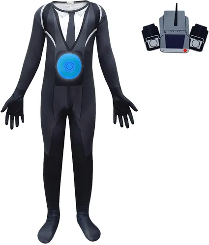 Vista 2 de Disfraz de camarógrafo de Halloween para niños, traje de cosplay con máscara