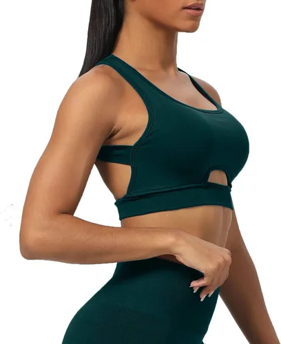 Vista 4 de Aoxjox Brasier deportivo sin costuras para mujer, con tres correas para viaje, fitness, gimnasio, correr, yoga, ombliguera