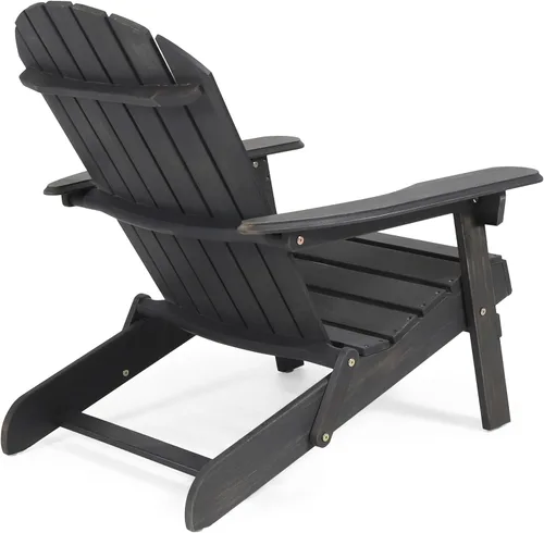 Vista 5 de Benjara Libo Outdoor Adirondack Chair- Gray Acacia Wood Frame- Slat Panels