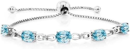 Vista 34 de Gem Stone King Pulsera de tenis de diamantes cultivados en laboratorio con piedra natal de 3-6 quilates para mujer, plata de ley 925, ovalada